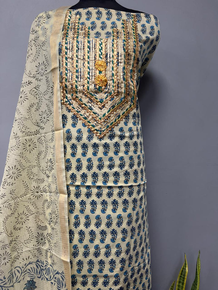 Pure Cotton Hand Block Gotta patti Work unstitched suit