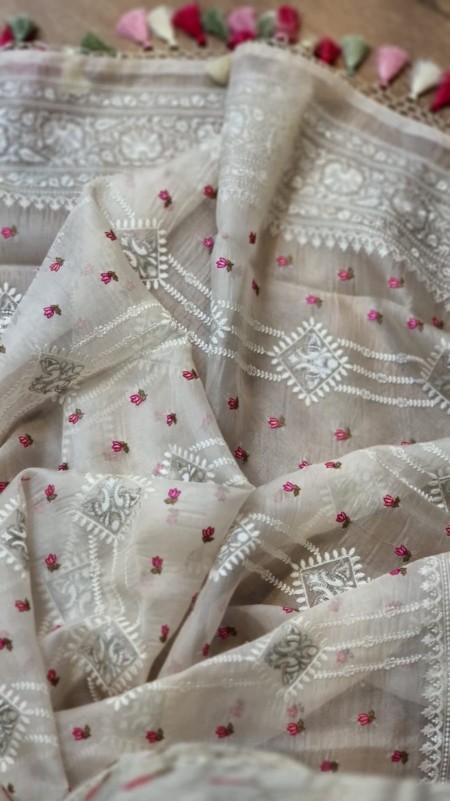 Pure Organza Silk Embroidery work Saree.