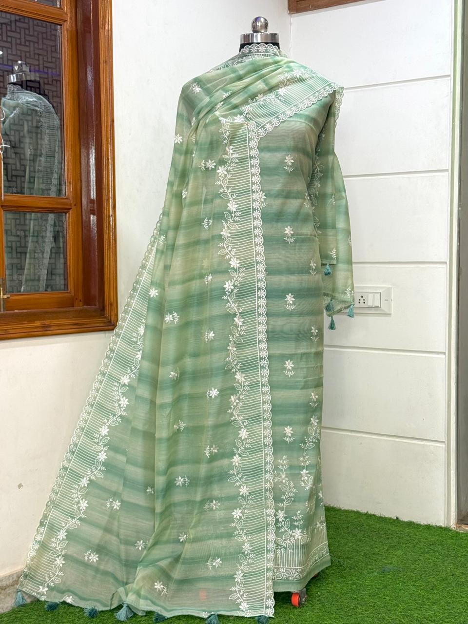 Exclusive Banarasi Mal Chanderi Multi Slub Embroidery Suit With Dupatta