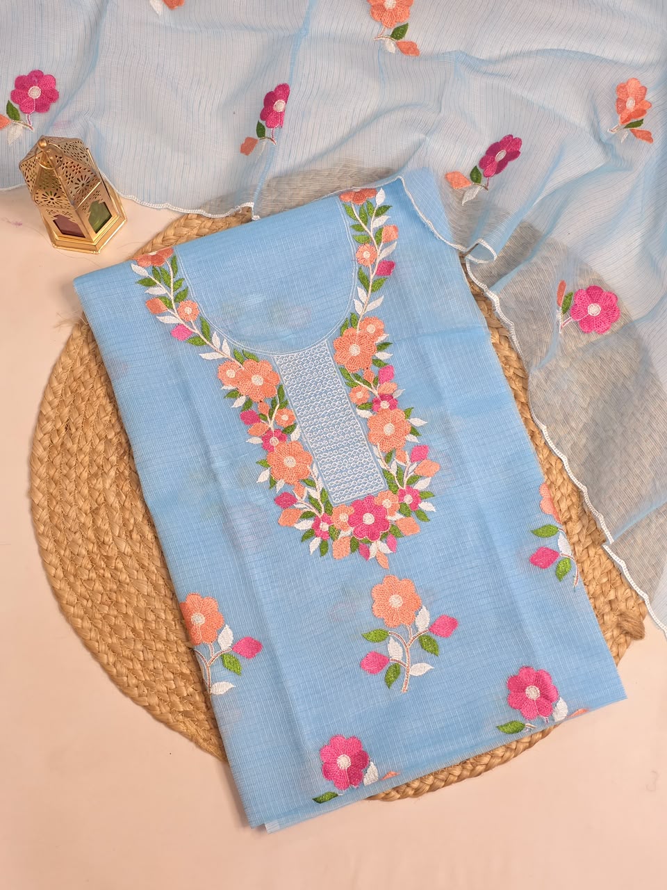 Exclusive Pure Kota Cotton Unstitched Suit With Embroidery Work