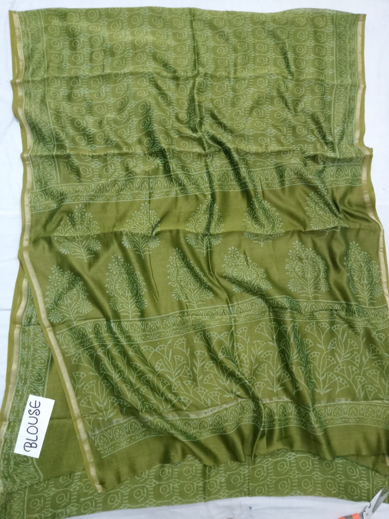 Pure Chanderi Silk Hand Block Print Saree.