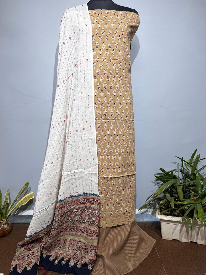 Pure Cotton Azrakh Print Unstitched suit With Dupatta.