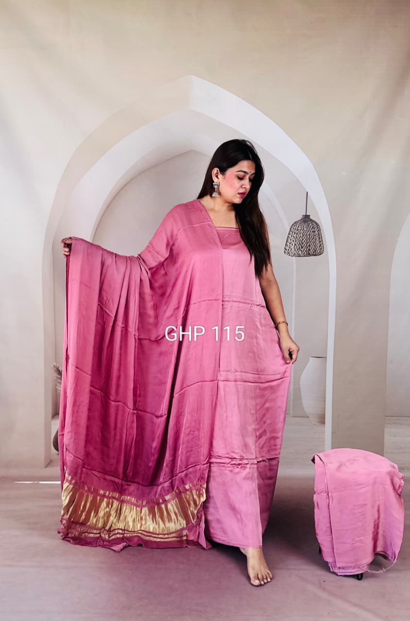 Pure Modal Silk Unstitched Suit with Lagdi Patta Dupatta