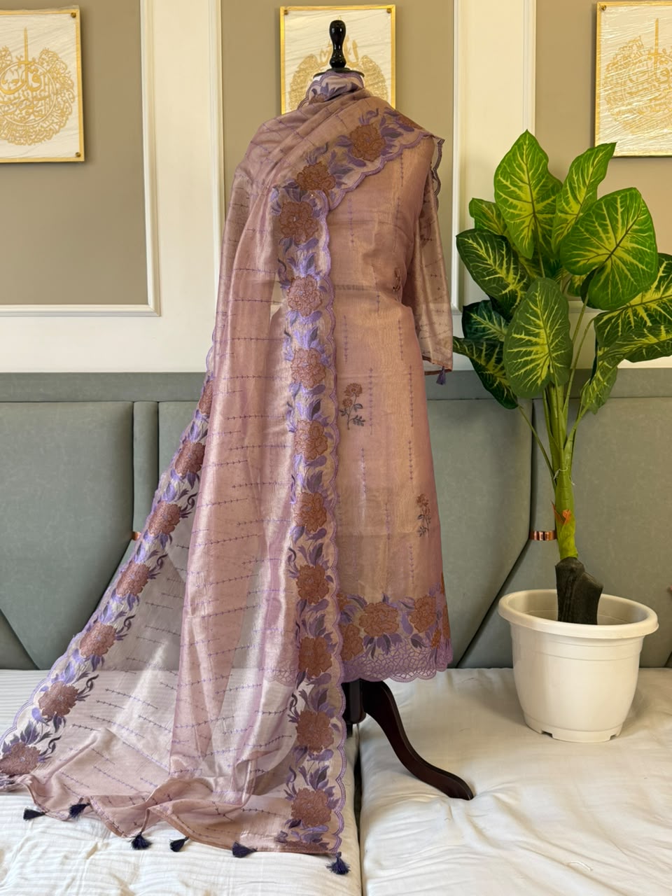 Exclusive Tissue Multi Thread Embroidery Work Unstitched Suit