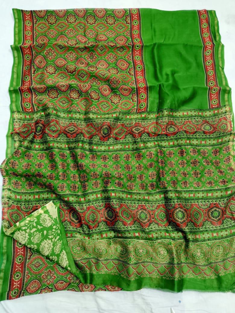 Pure Chanderi Silk Hand Block Print Saree.