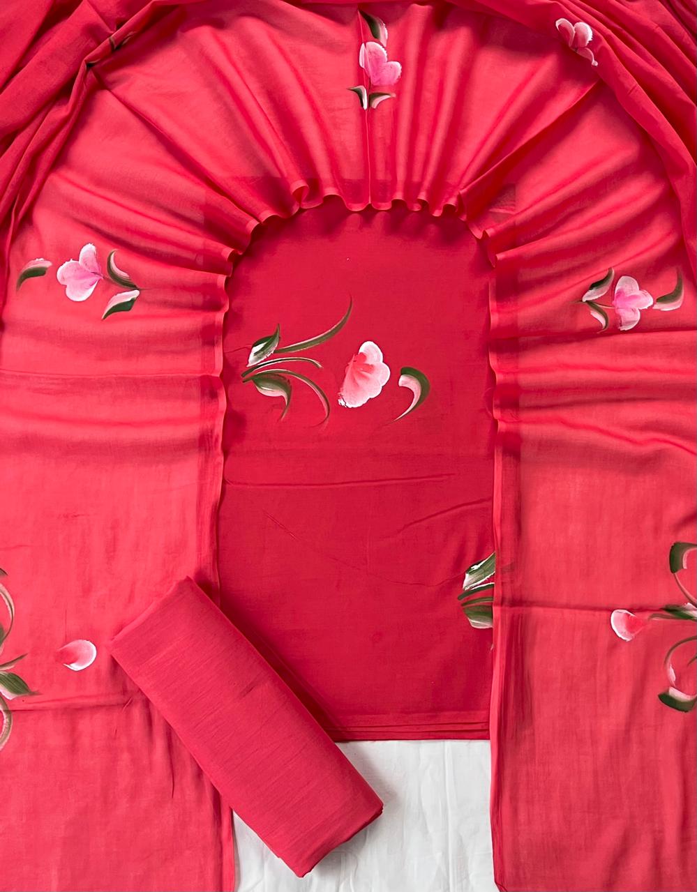 Pure Cotton Hand Block Print Unstitched Suit With Cotton Dupatta
