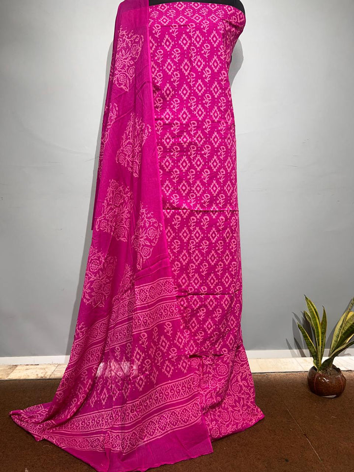 Pure Cotton Hand Block Print Unstitched Suit With Cotton Dupatta