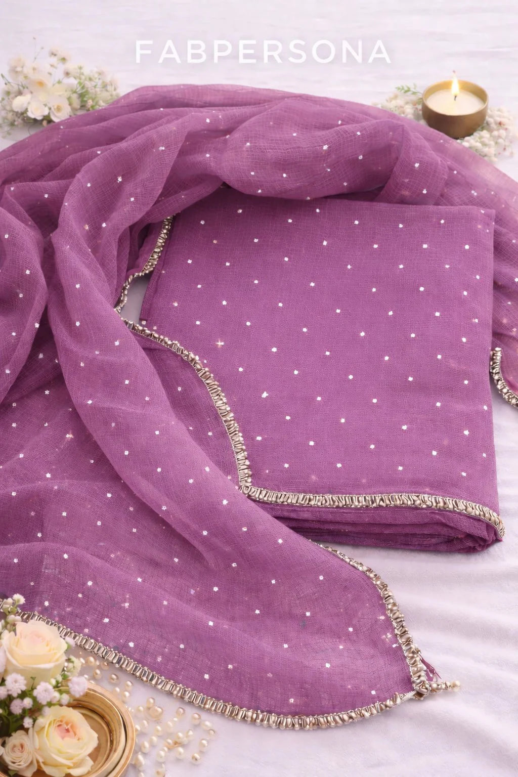 Pure Kota doria 3 pc Unstitched Suit with Mukaish work.
