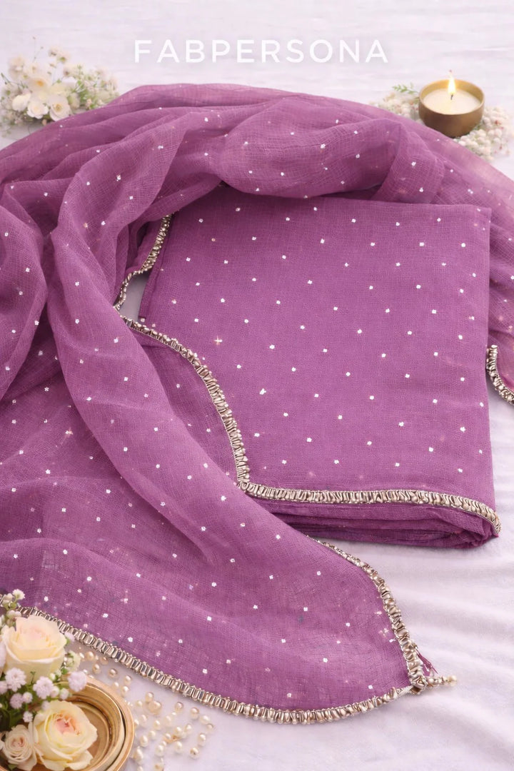 Pure Kota doria 3 pc Unstitched Suit with Mukaish work.