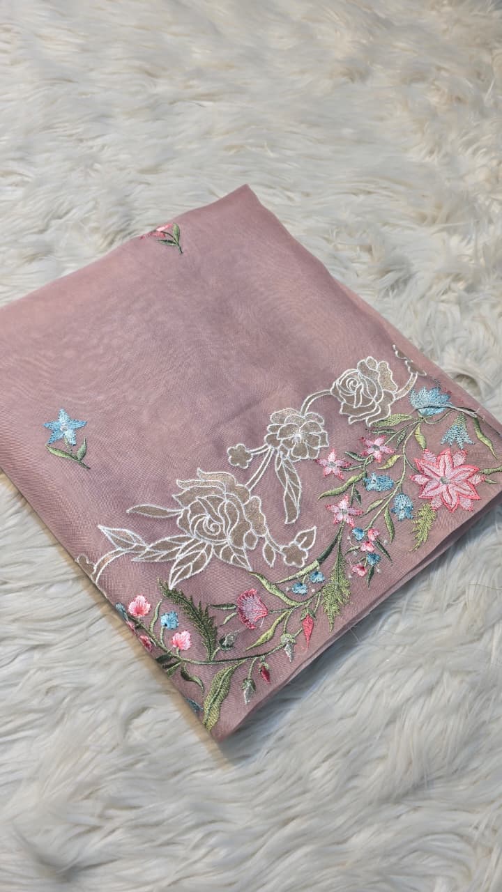 Pure Banarasi Organza Silk Applique Work Unstitched Suit.