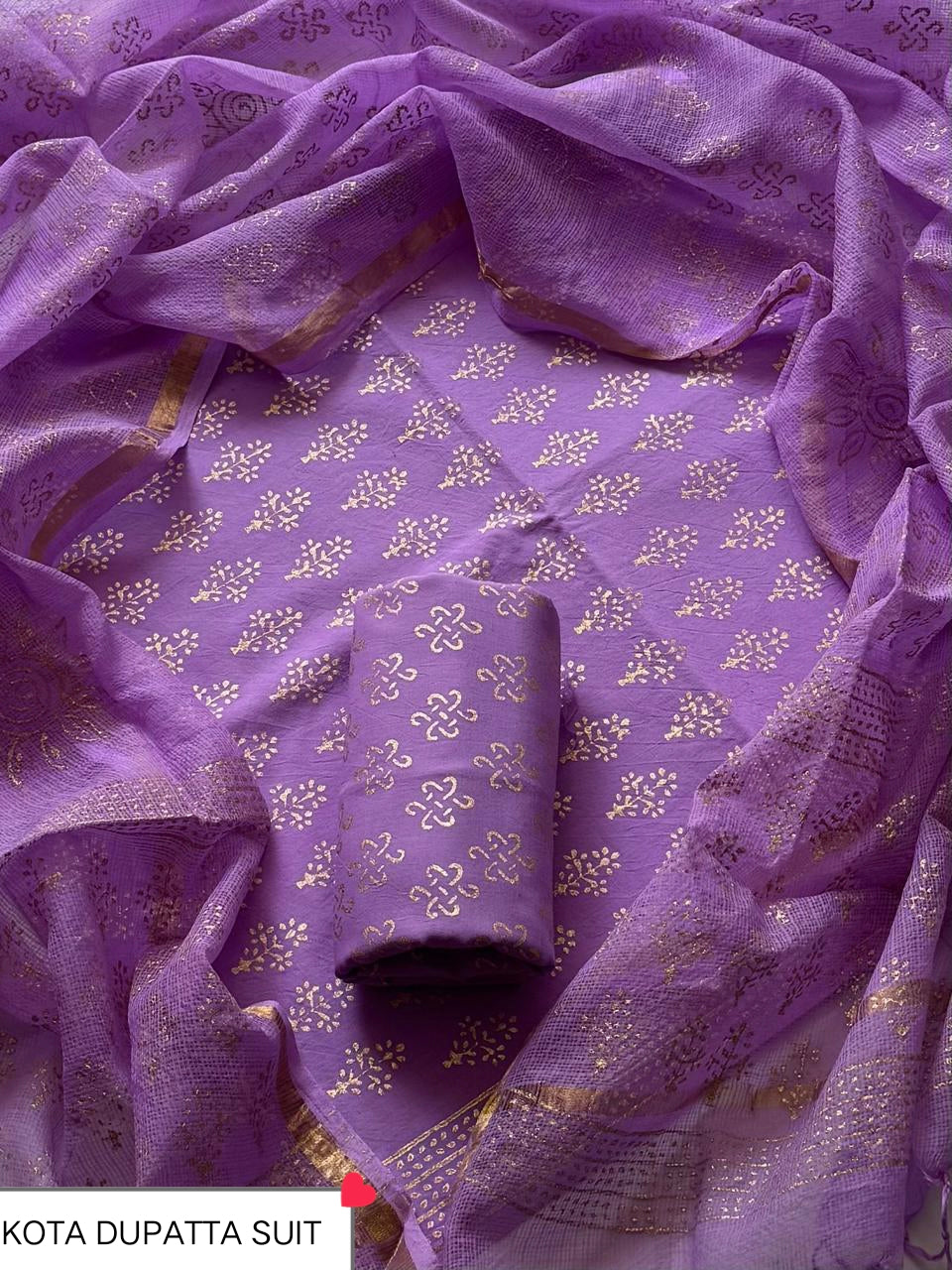 Pure Cotton Hand block print Unstitched Suit with Kota Dupatta