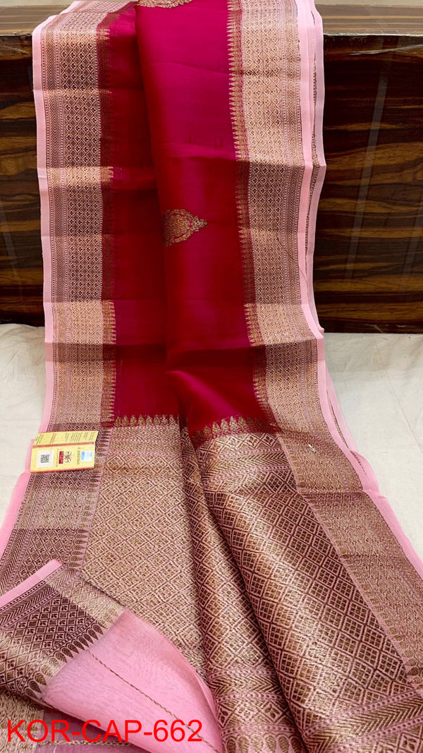 Pure Banarasi Kora Organza Zari Work Saree With Silk Mark Certificate ( Length- 6.3 Meter )