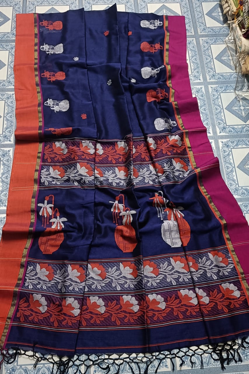 Pure Cotton jamdani Saree With Running Blouse  . ( Length- 6.3 meter