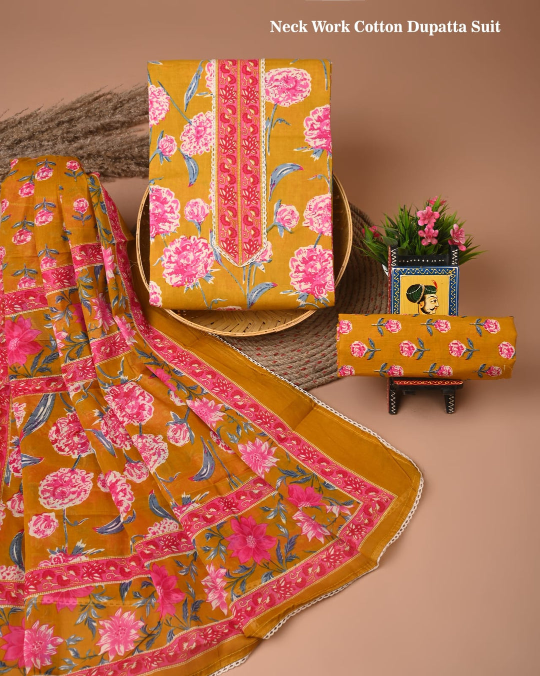 Pure Cotton Hand Block Gotta patti Work unstitched suit