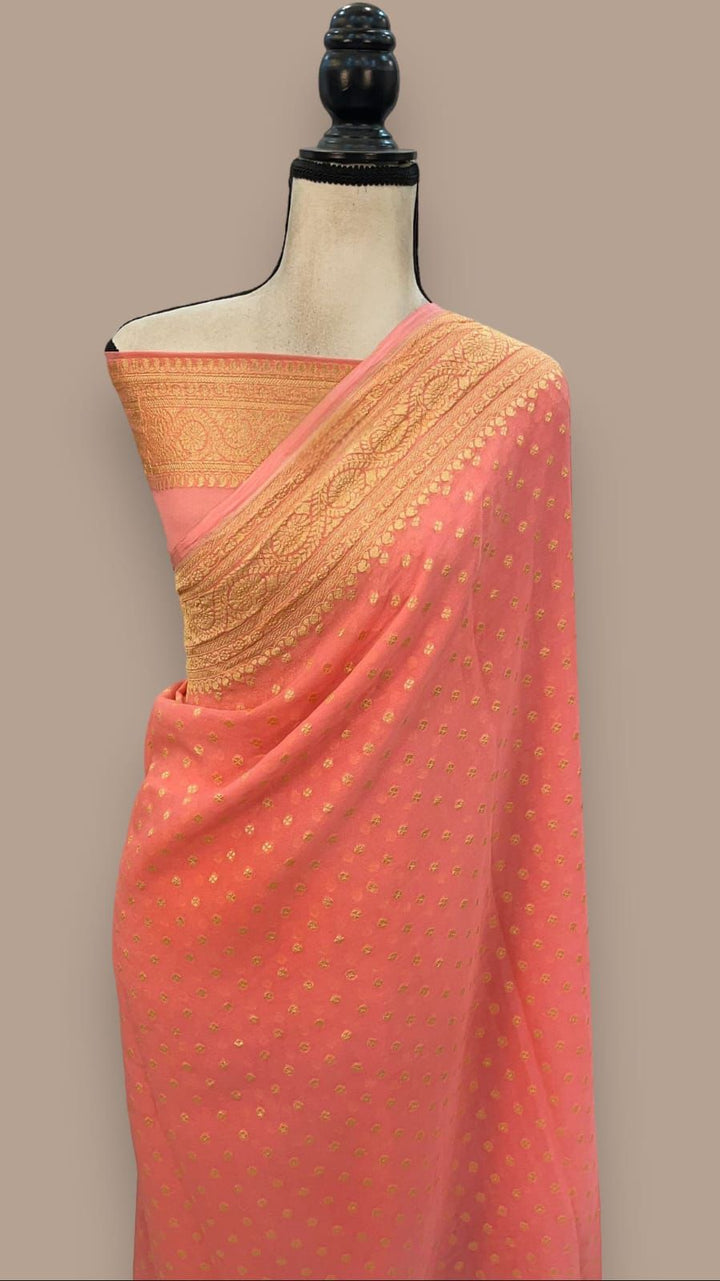 Pure Banarasi Handloom Khaddi Georgette Silk Saree .