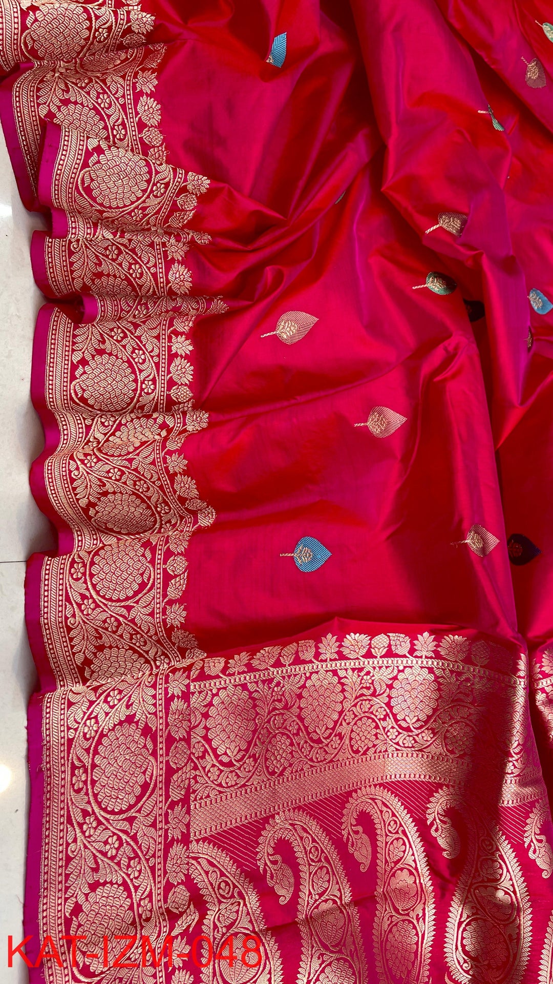 Pure Katan Silk Saree With Antique Zari Work Saree With Meena work.