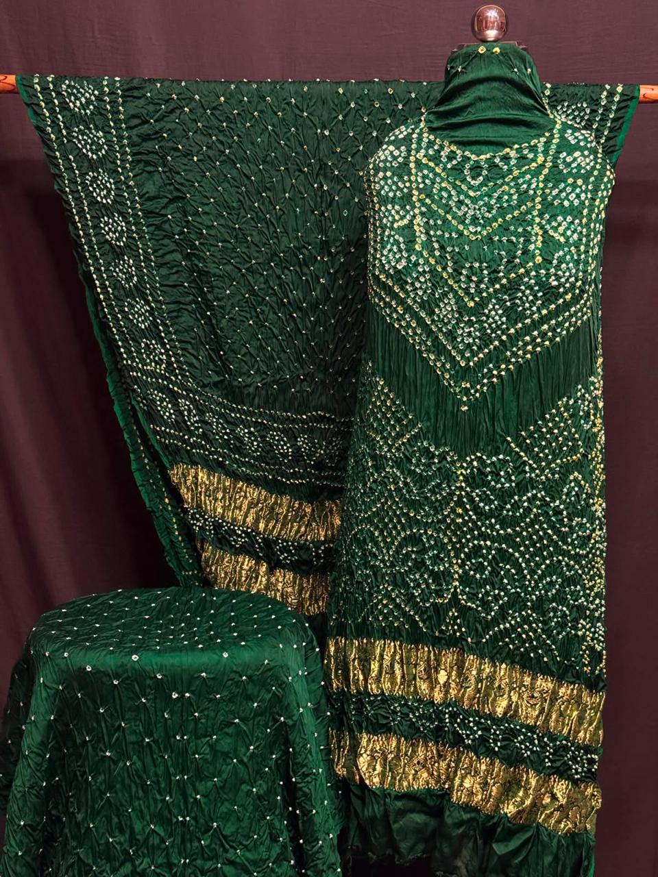 Premium Pure Modal Silk Rayi Bandhej 3-Piece Suit with Heavy Tissue Pallu Dupatta