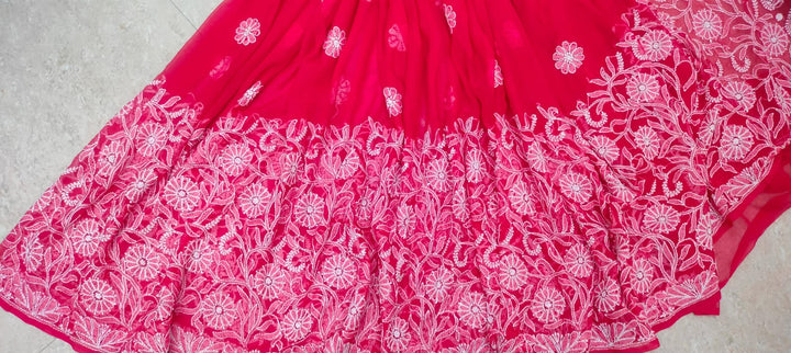 Pure Chiffon Georgette Chikankari Half Jaal Work Hand Embroidery Saree with Blouse