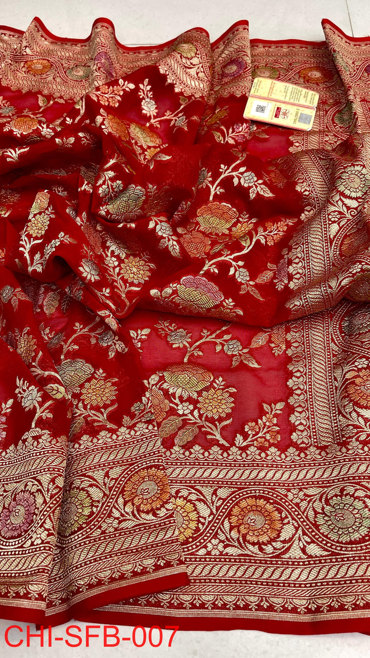 Pure Banarasi Handloom Khaddi Georgette Silk Water Zari Work Saree .| NEW EDITION |