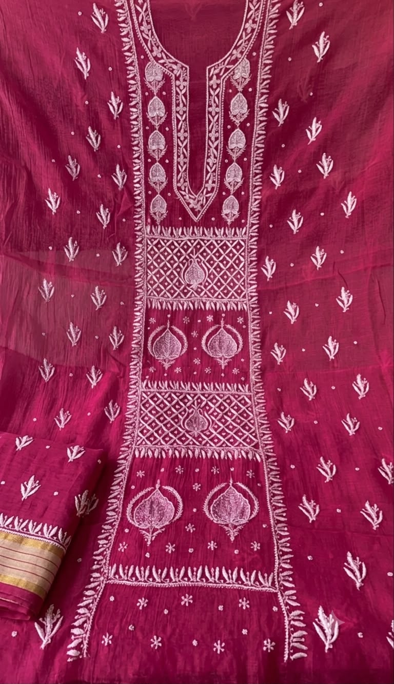 Pure Mul- Mul Chakiankari Work Unstitched Suit with Cutdana work