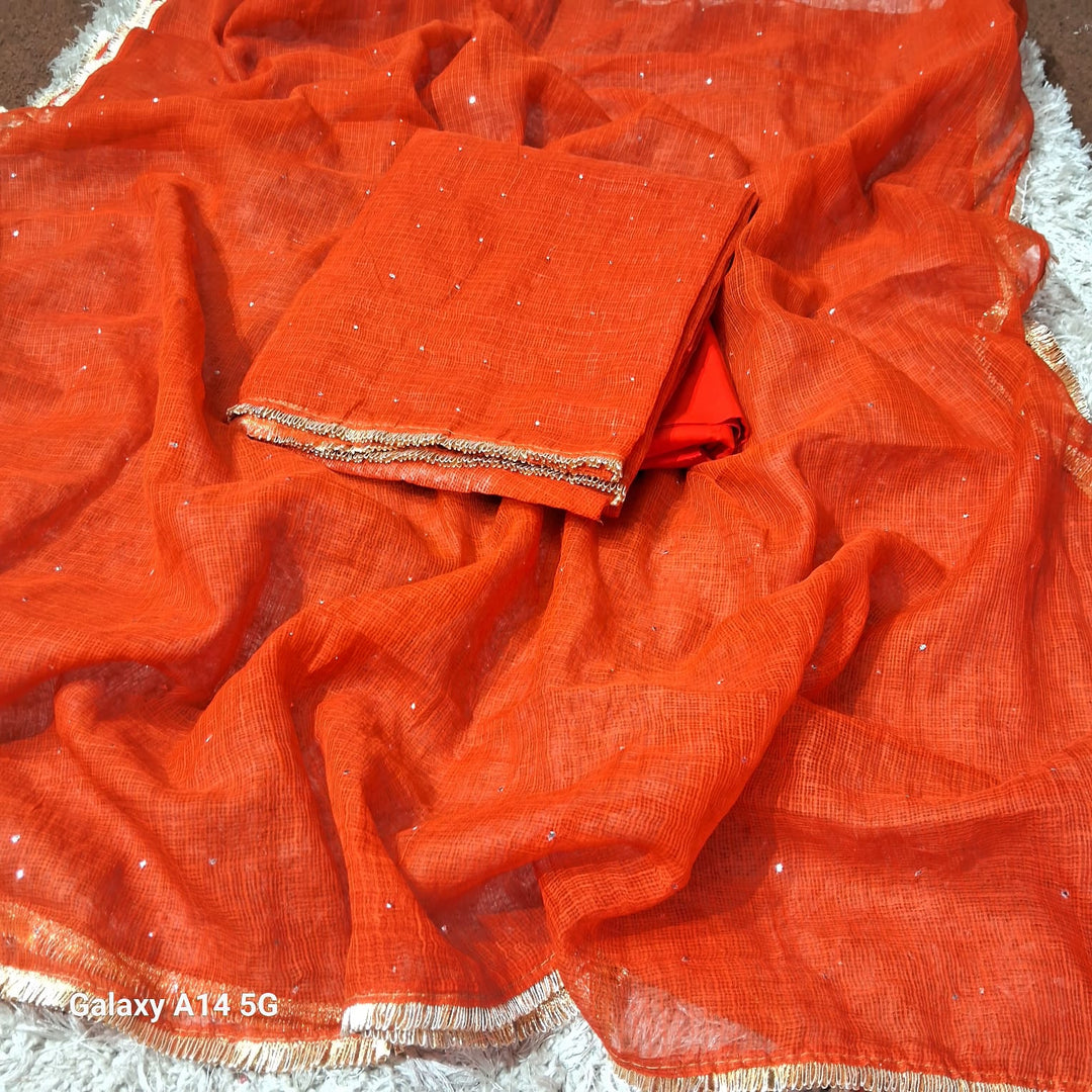 Pure Kota doria 3 pc Unstitched Suit with Mukaish work