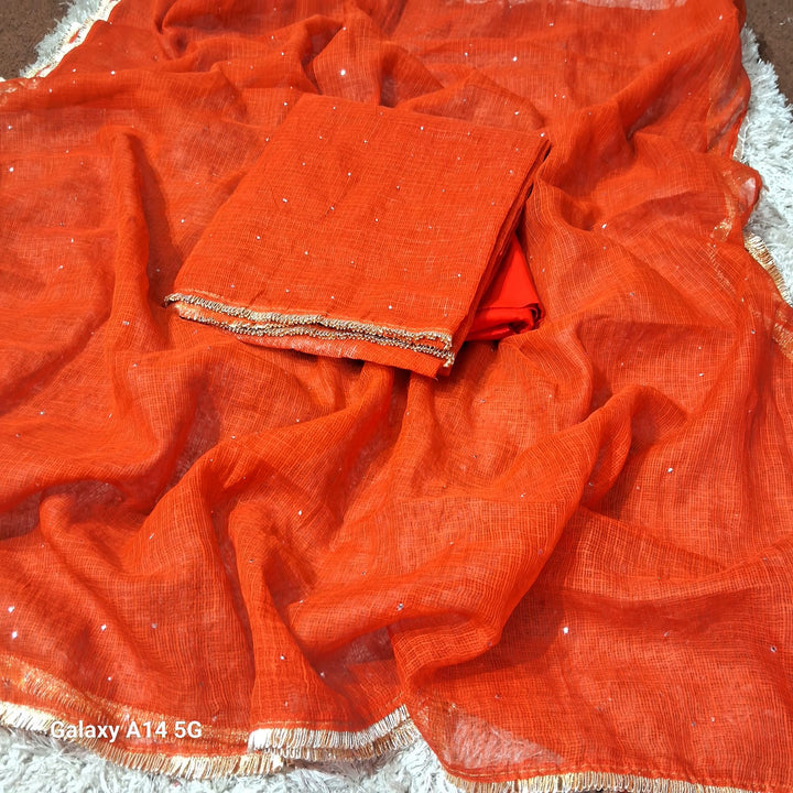 Pure Kota doria 3 pc Unstitched Suit with Mukaish work