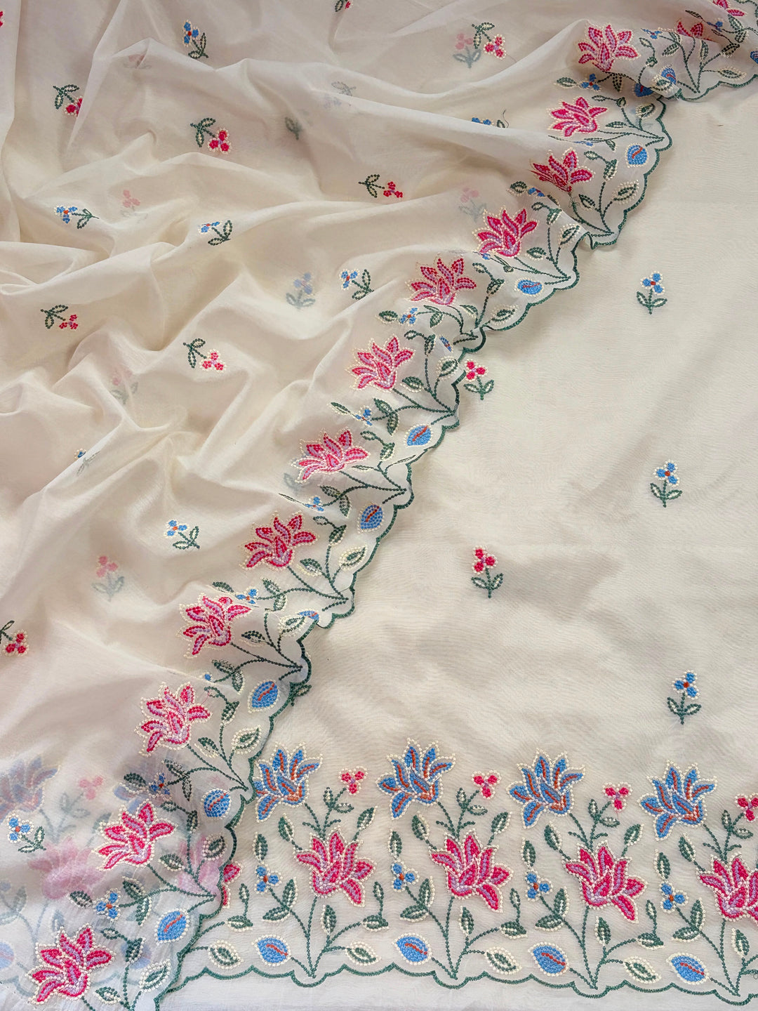 Pure Banarasi Chanderi Silk Embroidery Unstitched Suit With Chanderi Embroidery Dupatta.