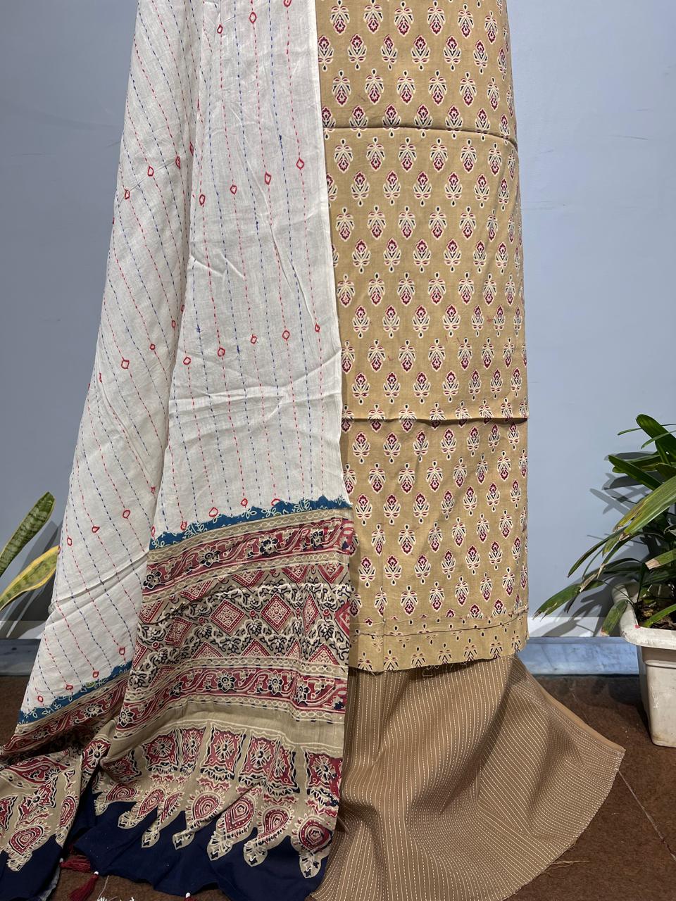 Pure Cotton Azrakh Print Unstitched suit With Dupatta.