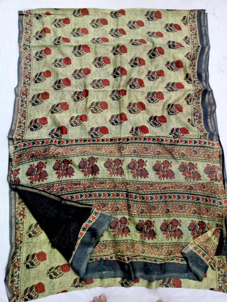 Pure Chanderi Silk Hand Block Print Saree.