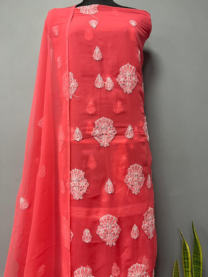 Pure Chiffon Georgette Chikankari Hand Embroidery Unstitched Suit
