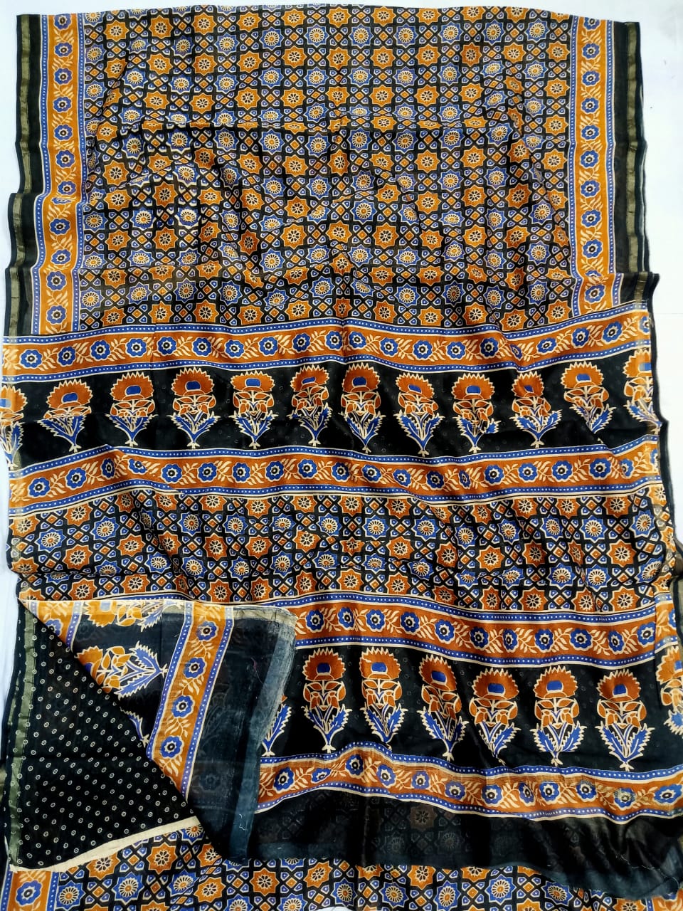 Pure Chanderi Silk Hand Block Print Saree.