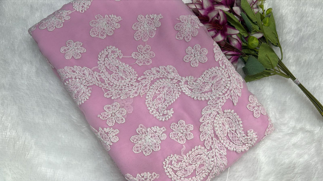 Pure Chiffon Chikankari Half Jaal Work Hand Embroidery Saree with Blouse