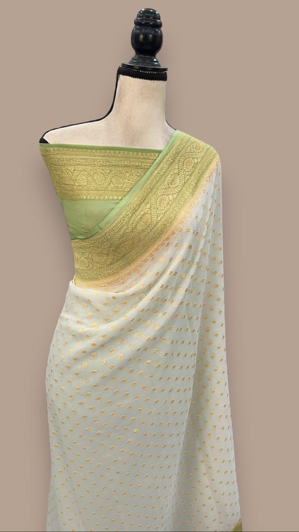 Pure Banarasi Handloom Khaddi Georgette Silk Saree .