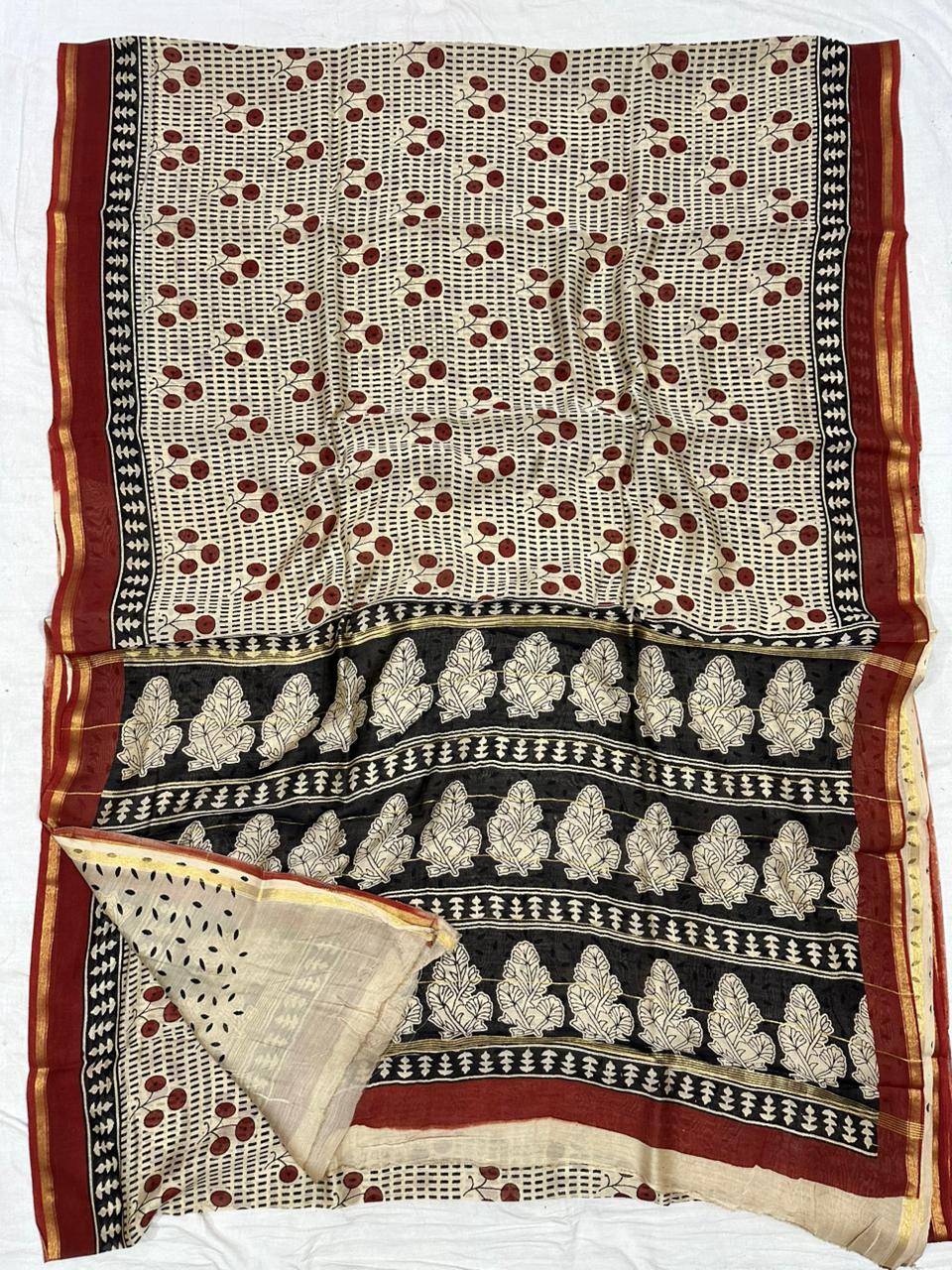 Pure Chanderi Silk Hand Block Print Saree.