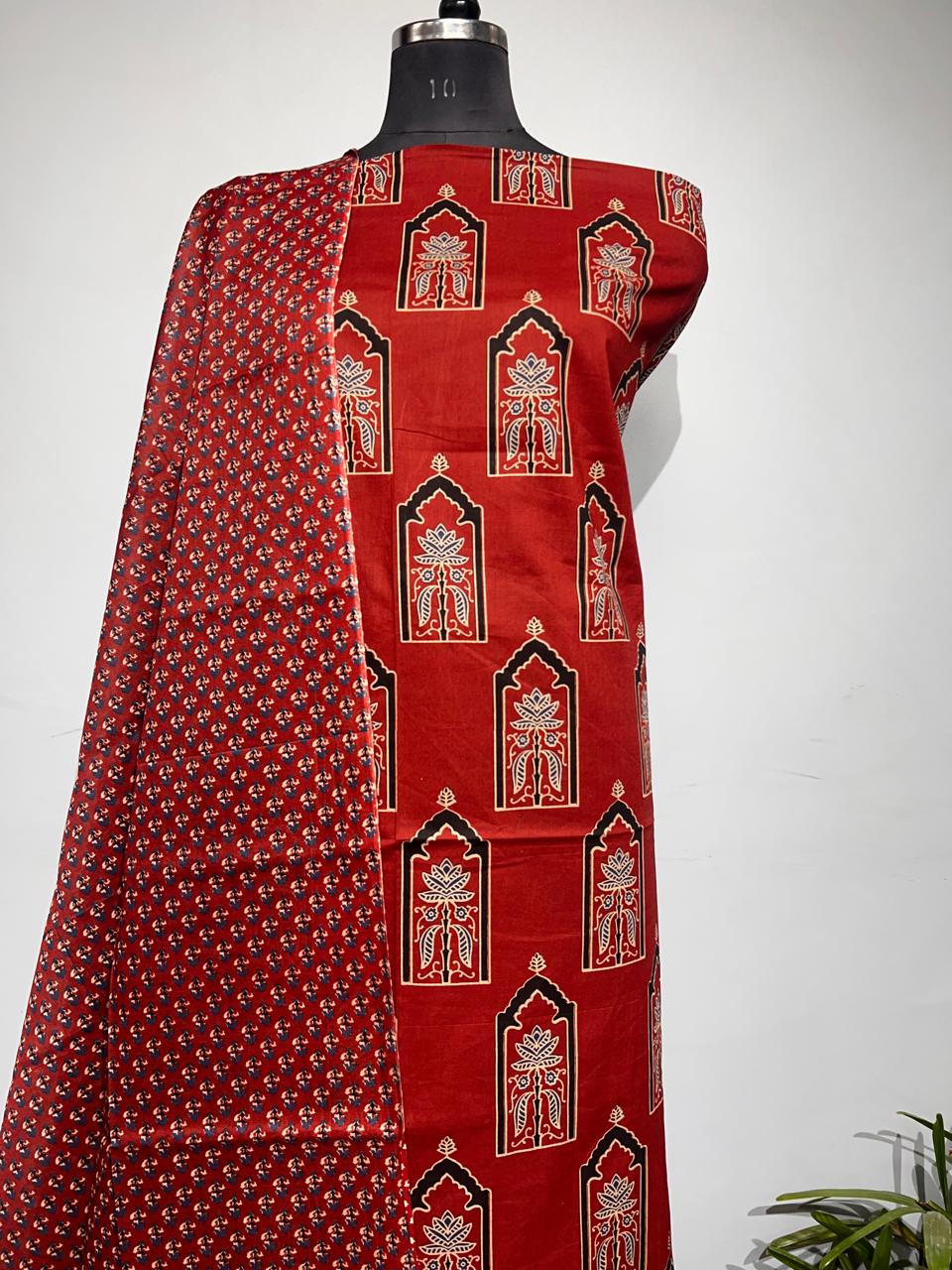 Pure Cotton Azrakh Print Unstitched suit With Dupatta.