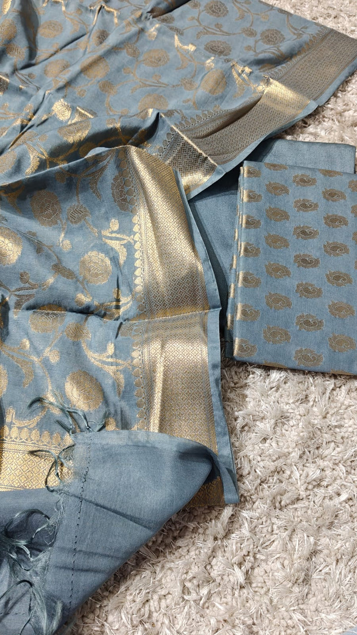 Banarasi Chanderi Silk zari  Work Unstitched Suit