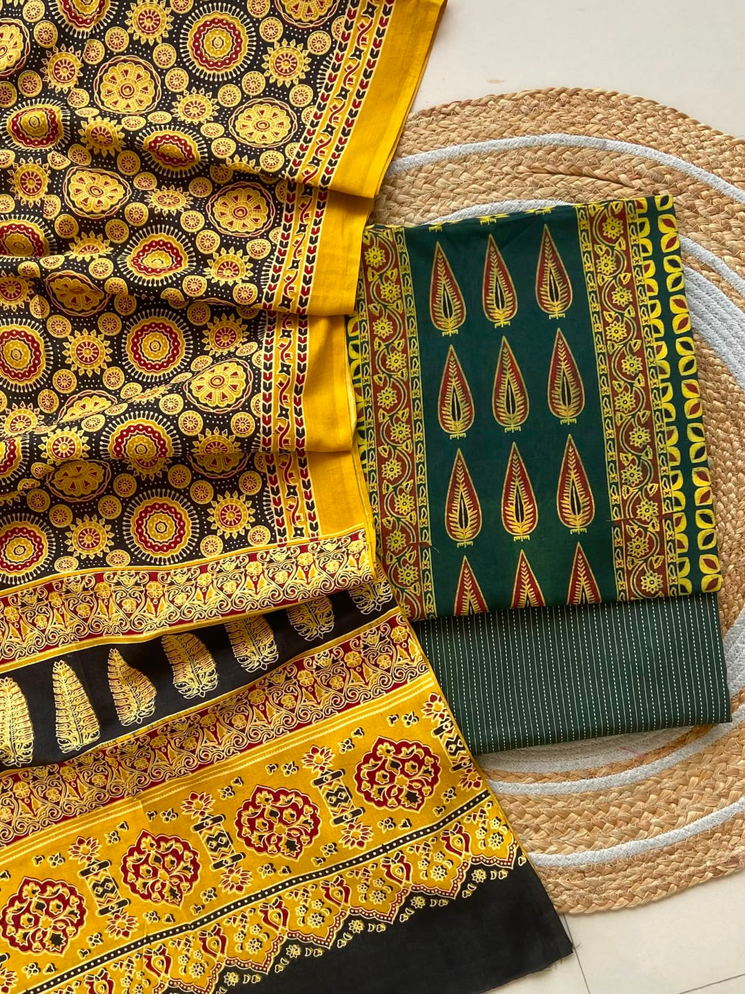 Pure Cotton Azrakh Print Unstitched Suit With  mul cotton  Duppatta