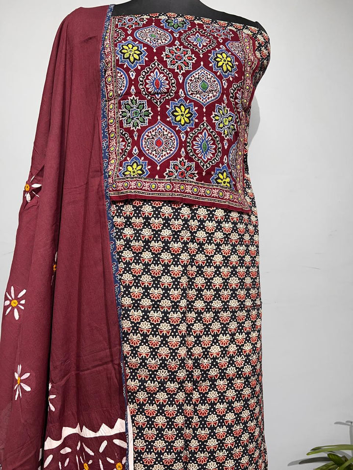 Pure Cotton Azrakh Print Unstitched suit With Dupatta