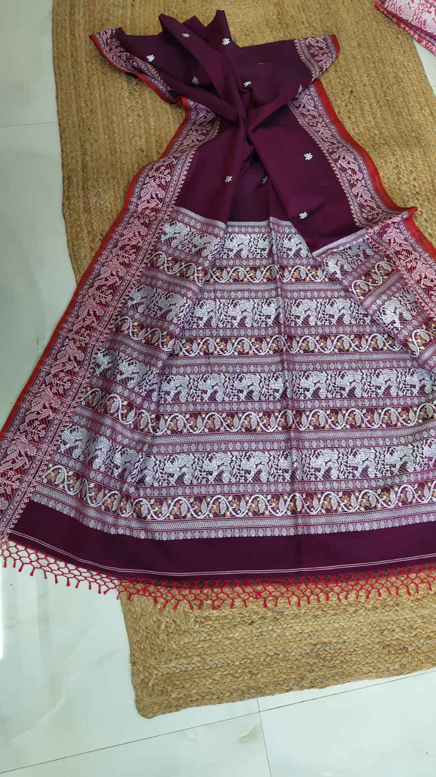 Pure Cotton Baluchuri Saree With Blouse (100count).