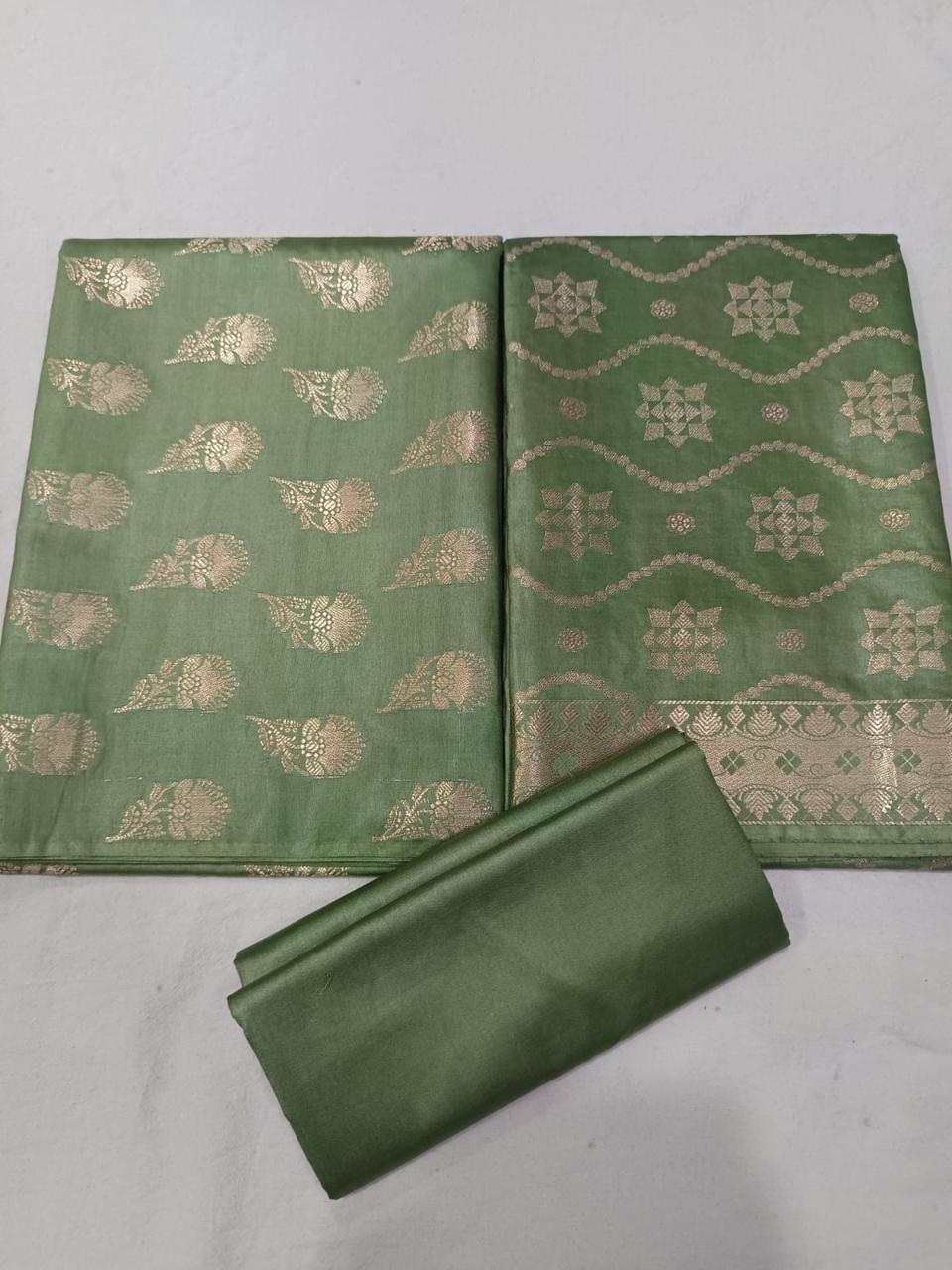 Banarasi  Resham Silk Cotton Zari  Work Unstitched Suit