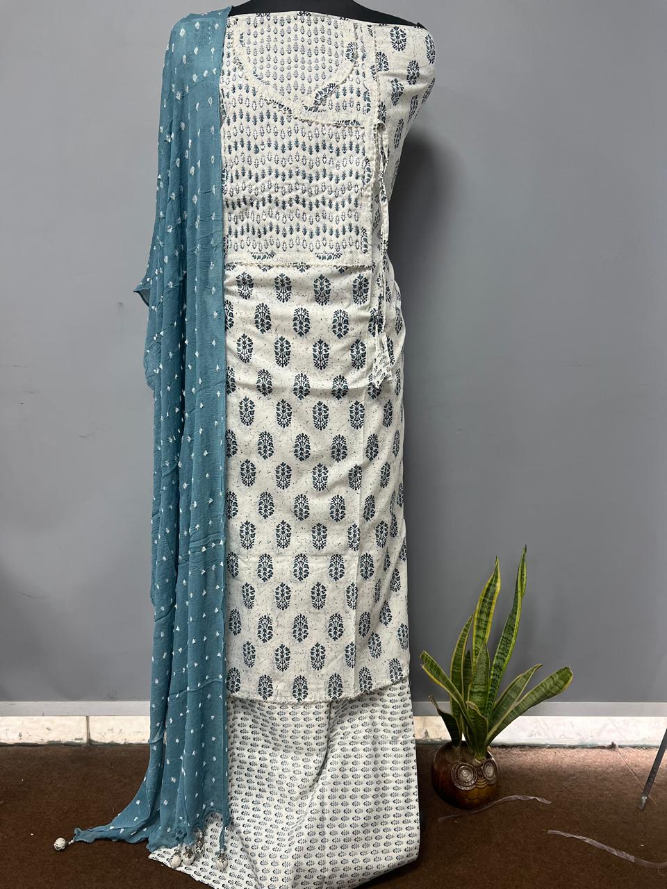 Pure Cotton Hand Block Gotta patti Work unstitched suit.