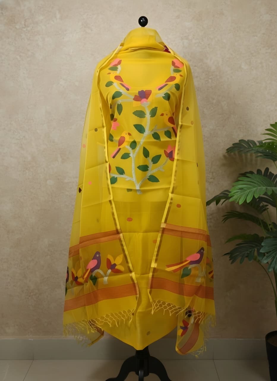 Pure Maslin Silk 2PC Jamdani Unstitched Suit .