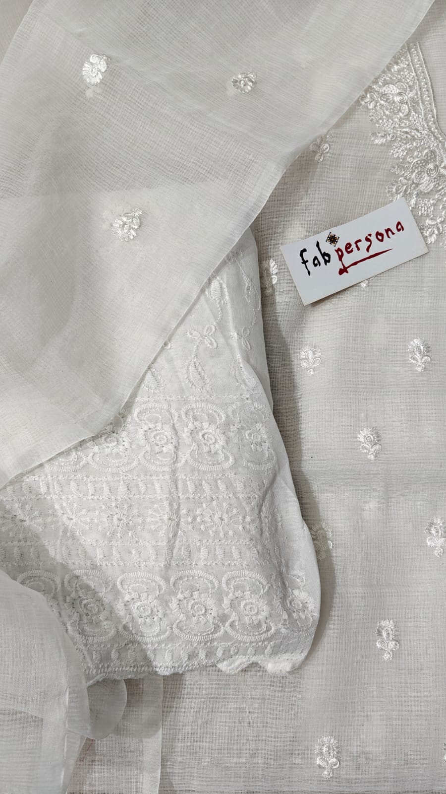 Pure Kota Doriya Embroidery Work Unstitched Suits With Kota Doriya Dupatta & Chikankari Bottom .