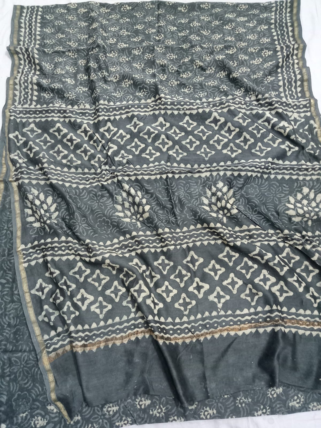 Pure Chanderi Silk Hand Block Print Saree.
