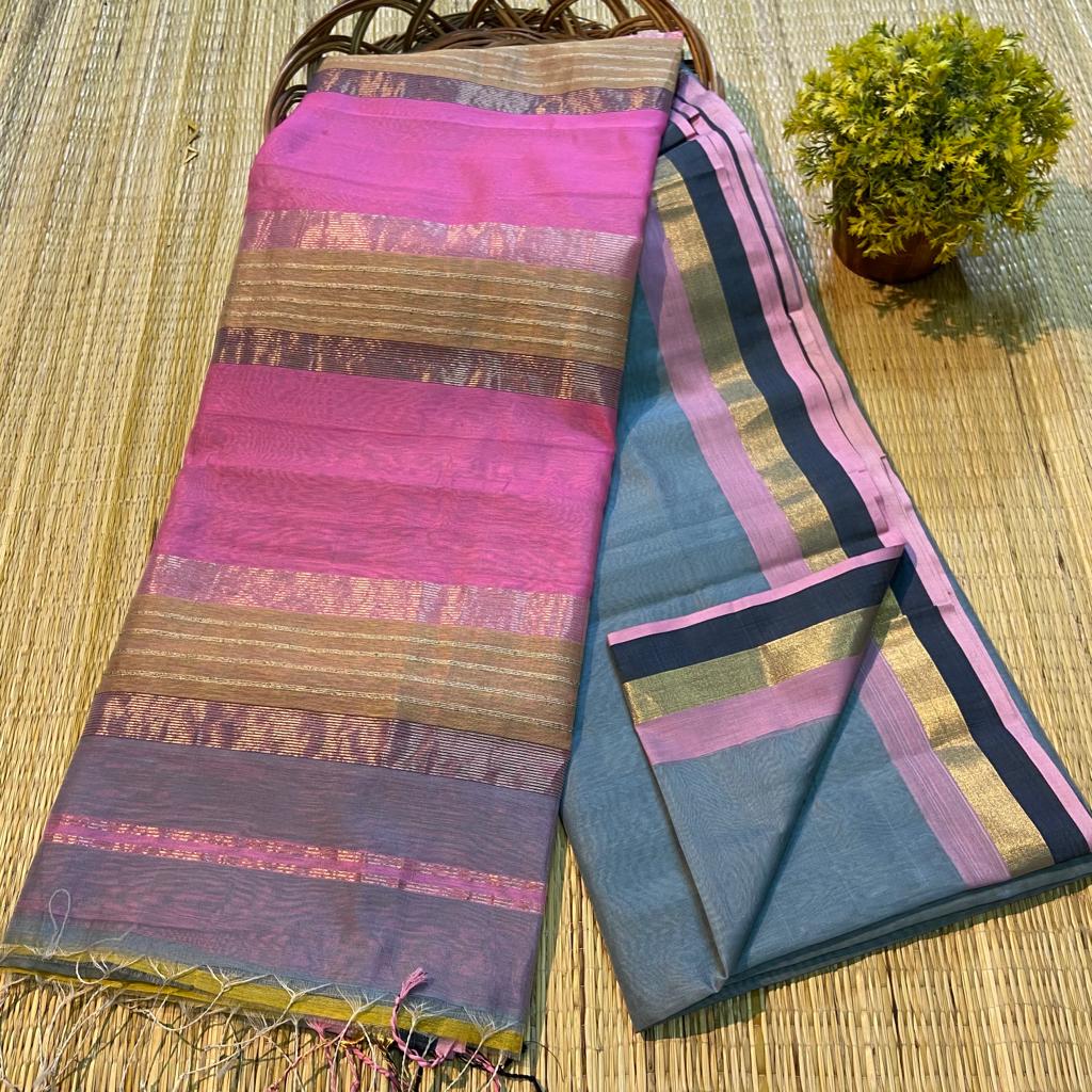 Handloom Maheshwari Silk Saree With Blouse.