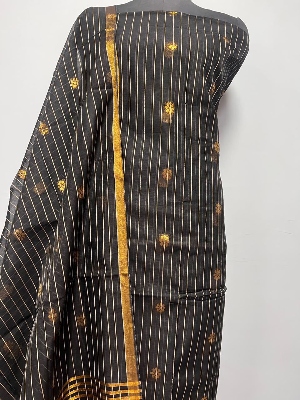 Pure Maheshwari Silk Hand Loom Unstitched Suit.(2pc Set)