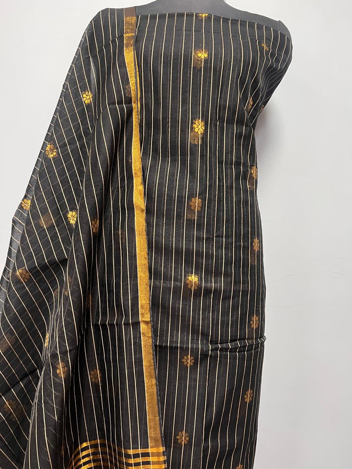 Pure Maheshwari Silk Hand Loom Unstitched Suit.(2pc Set)