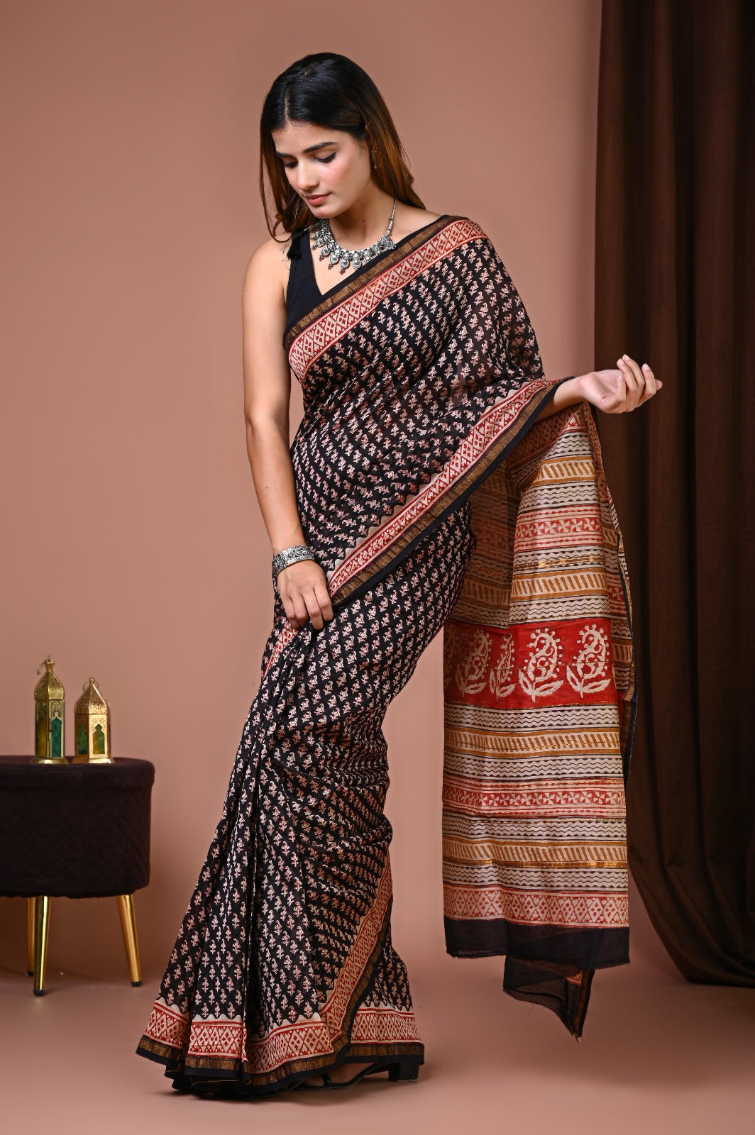Hand Block Print Pure Chanderi Saree With Blouse