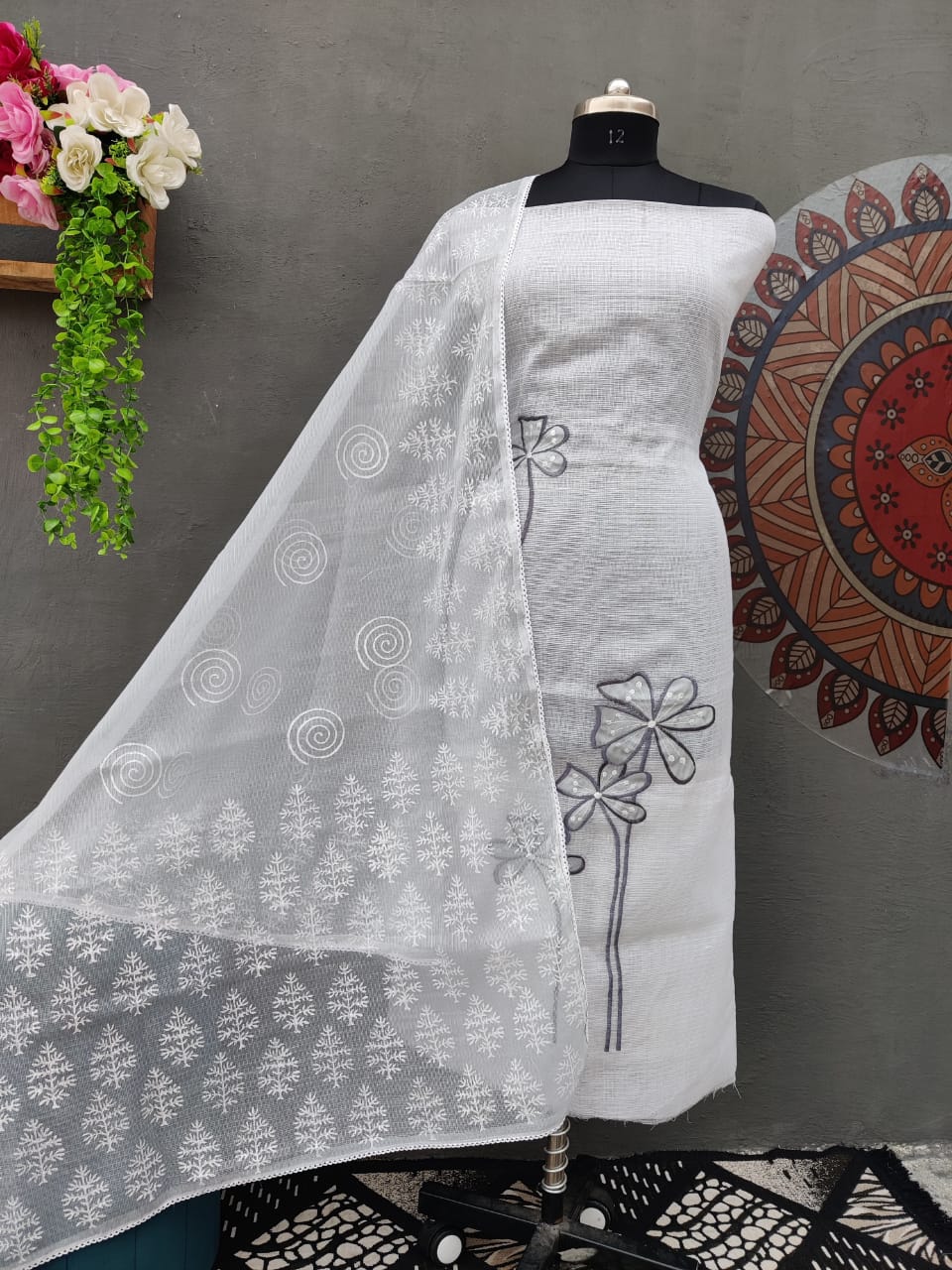 Kota Cotton Unstitched Suit With Embroidery Work