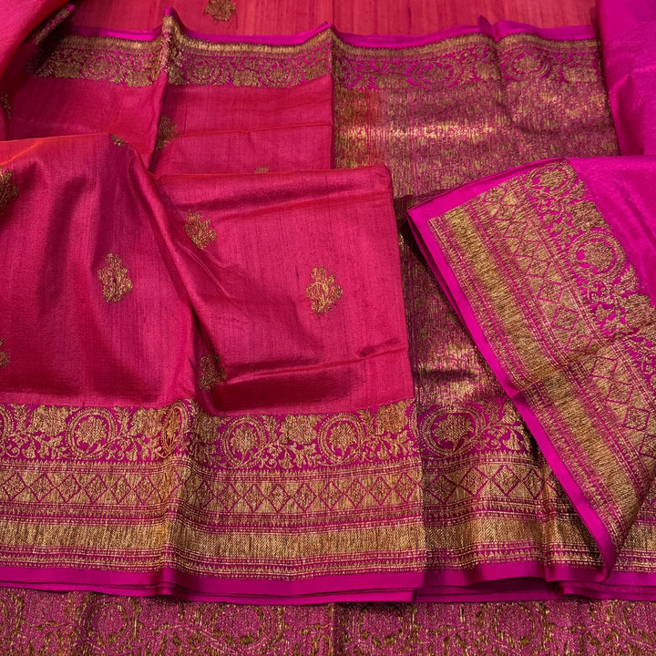 Handloom Pure Banarasi Tussar Silk With Kadhwa Buti Work .